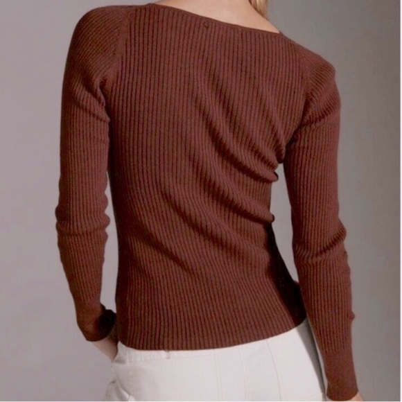 by Anthropologie Brown Ribbed Double Cut Out Knit Sweater Cinnamon Size M - Picture 7 of 15